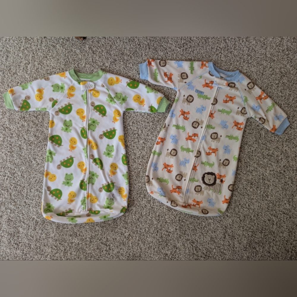 2 Carter's Child Of Mine Boys Sleeper Sacks 0-9 Mon Safari Turtles Frogs Ducks